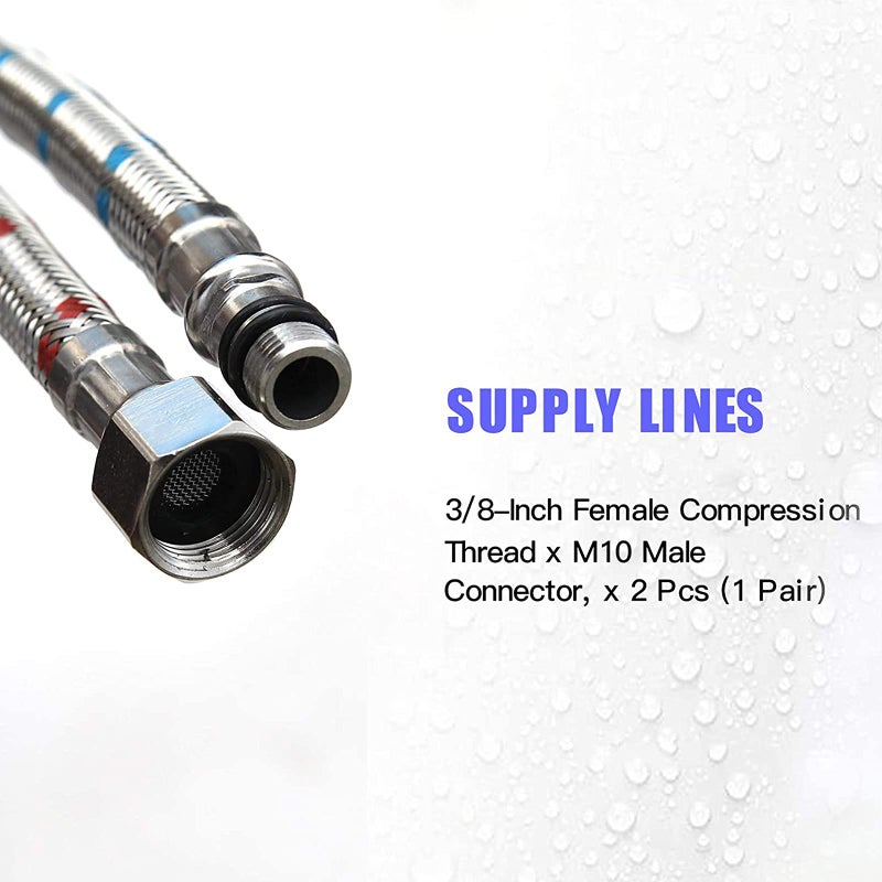 Green Spring Greenspring 24 Inch Long Faucet Connector, 2Pcs Faucet Supply Lines, Kitchen Sink Toilet Hose Braided Stainless Steel Supply Hose 3/8" Female Compression Thread x M10 Male Connector (1 Pair) - Image 4